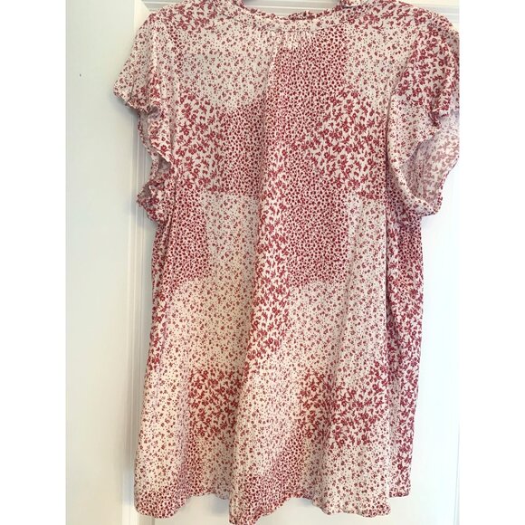 Molly & Isadora Red Floral Print Blouse 1X Cap Sleeve V-Neck - Picture 2 of 6